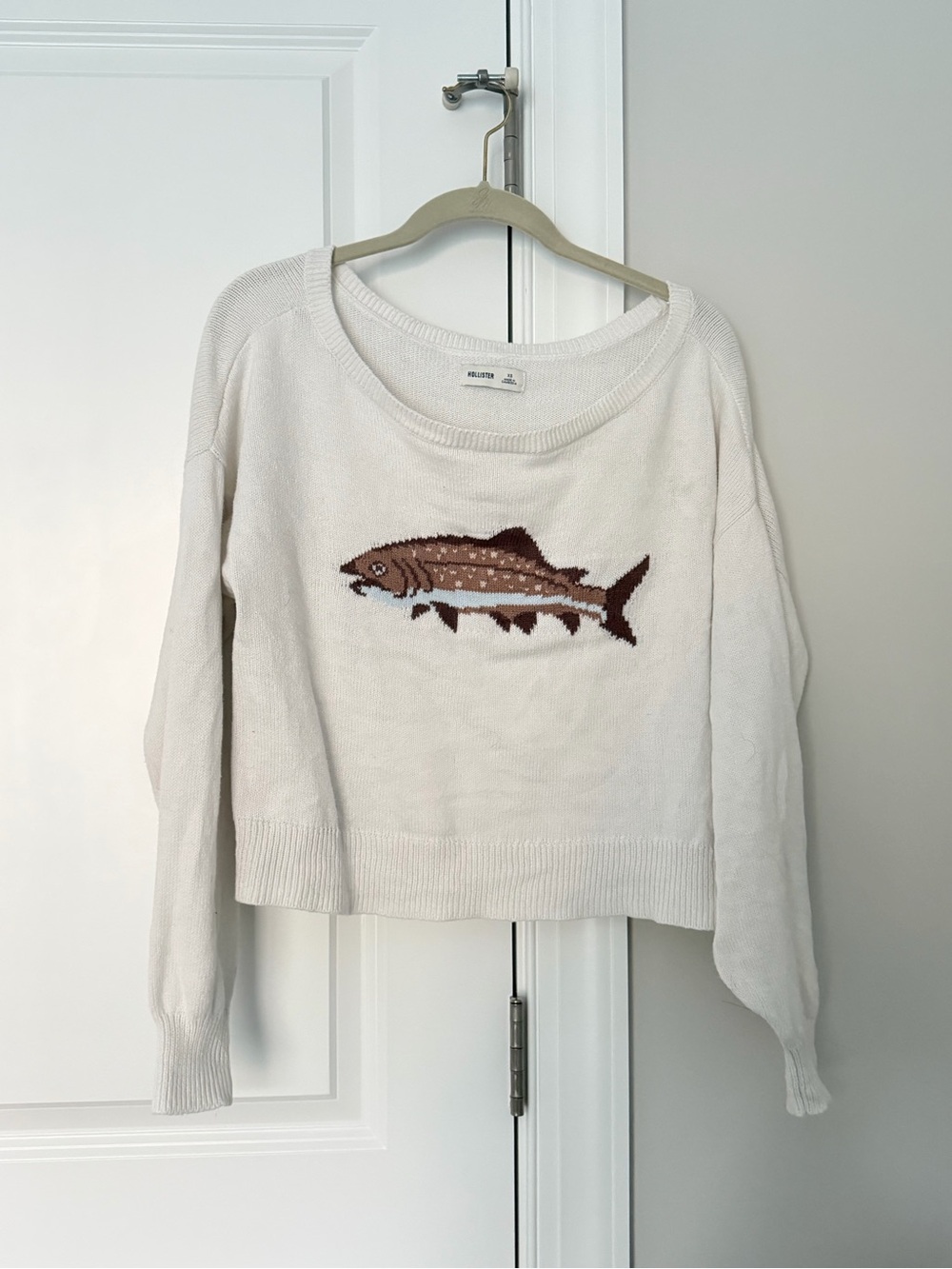 White Fish Motif Sweater - Brown Fish Design